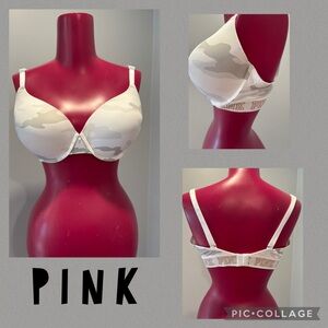 PINK Victoria's Secret wear everywhere T-shirt lightly lined Camo Print Bra 36DD